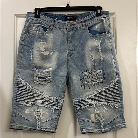 Encrypted Nyc Other - Distressed Blue Denim Shorts